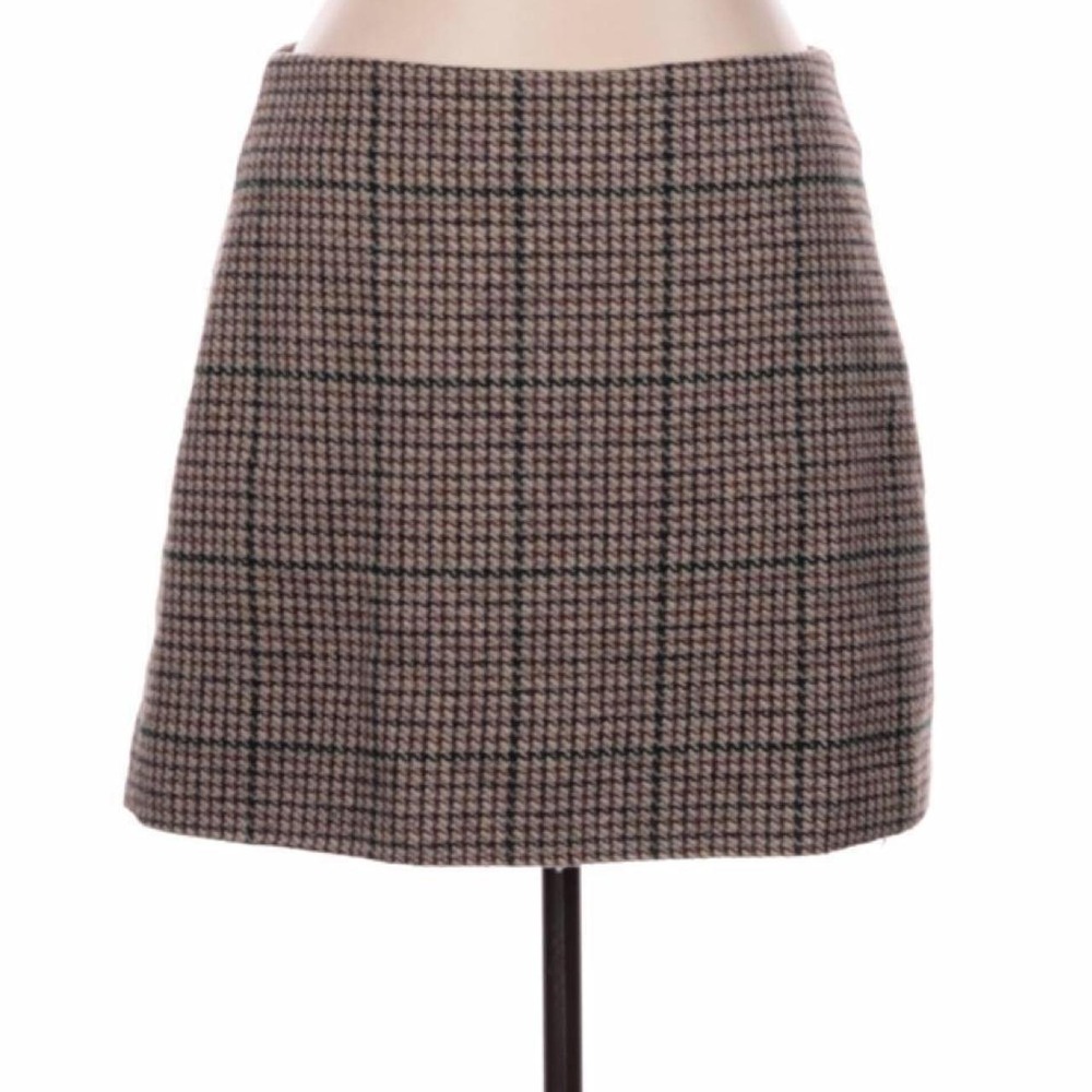Cider Brown Beige Plaid Preppy Mini Skirt L Fall Dark Academia